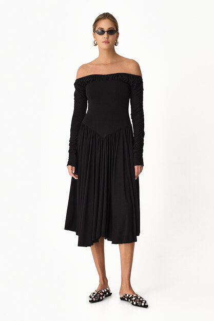 Black Midi Dress With Bare Shoulders