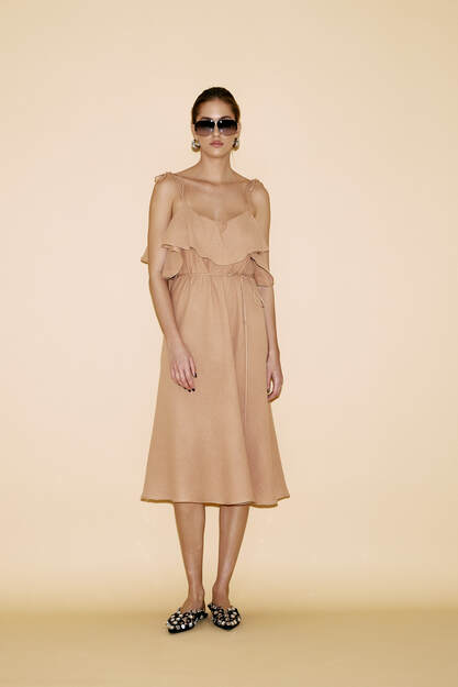 Backless Beige Cotton Midi Dress - SS24
