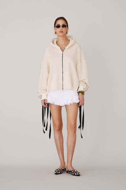 Cotton Beige Cutout Hoodie