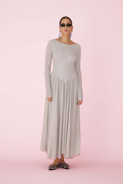 Beige Glitter Midi Dress