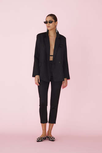 Striped Blue Oversized Blazer - PNK Casual