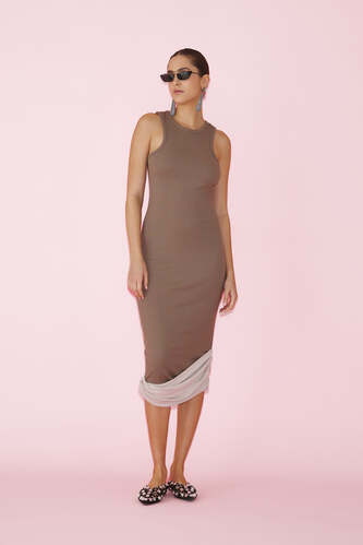 Brown Two-Color Dress - PNK Casual