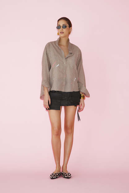 Handmade Painted Brown Oversized Shirt