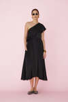 One Shoulder Black Viscose Midi Dress