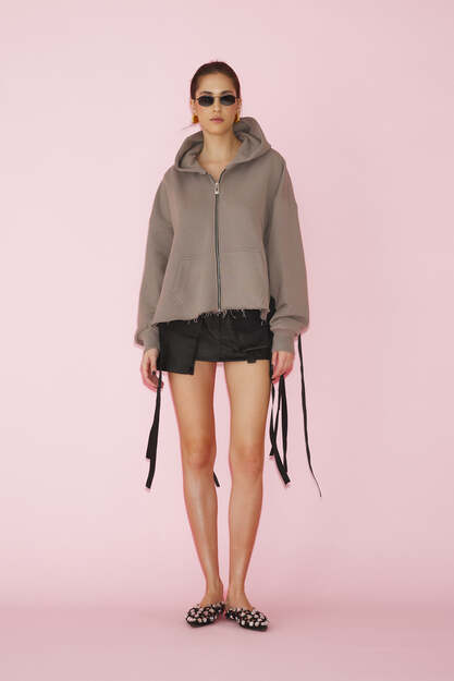 Cotton Brown Cutout Hoodie