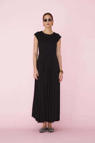 Wrap-Effect Black Midi Dress - PNK Casual