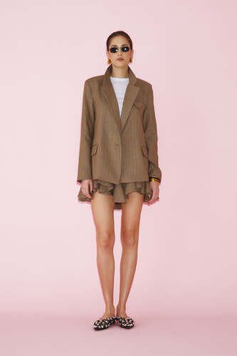 Brown-Gold Oversized Blazer With Vest Type Back - PNK Casual