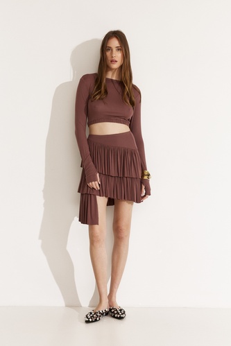 Mauve Pleated Mini Skirt with Asymmetric Hem - PNK Casual