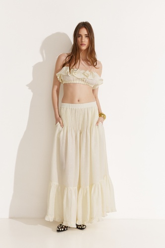 Yellow Linen Pleated Maxi Skirt - PNK Casual