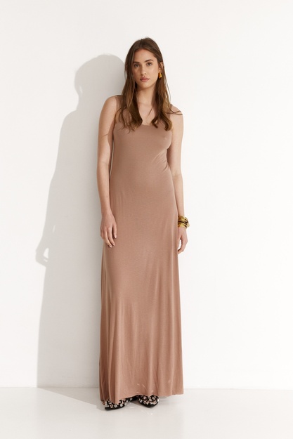Beige Maxi Dress With Built-Bodysuit