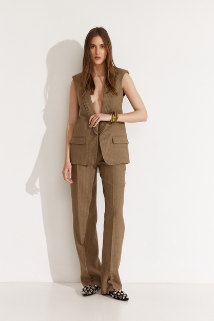 Brown-Gold Vest With A Deep V-Shaped Lapel