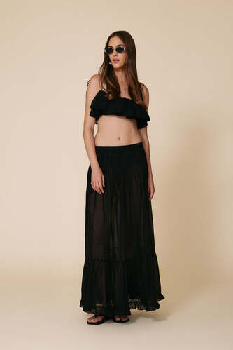 Black Cotton Pleated Maxi Skirt - PNK Casual