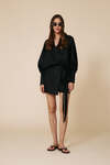 Black Lightweight Wrap Dress With Long Sleeves And Waist Tie