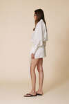 White Lightweight Wrap Dress With Long Sleeves And Waist Tie