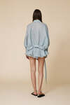 Aqua Wrap Blouse With Long Sleeves
