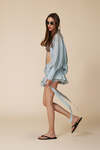 Aqua Wrap Blouse With Long Sleeves