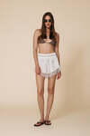 White Lightweight Shorts Finished With Delicate Lace Trim At The Hem