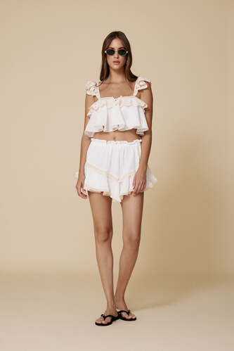 Cropped top with delicate ruffles and lace straps - PNK Casual