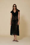 Black Midi Lace Dress With Ruffled Neckline