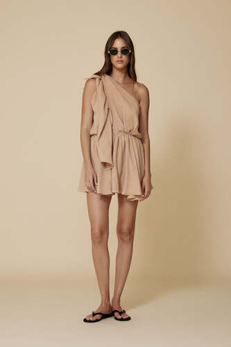 One Shoulder Beige Mini Dress - PNK Casual