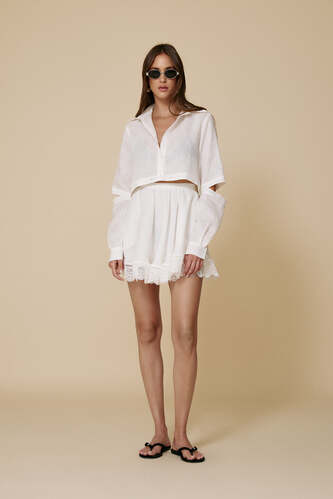 White Mini Skirt With Lace - PNK Casual