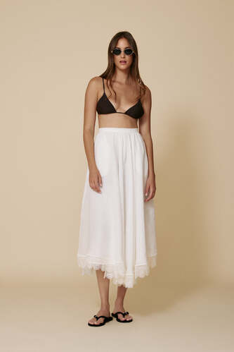 White Midi Skirt With Lace - PNK Casual