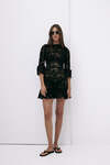 Black Mini Lace Dress With Three-Guarter Flared Sleeves