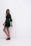 Black Mini Lace Dress With Three-Guarter Flared Sleeves