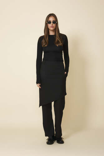 Black Pants With Asymmetrical Overlaid Skirt - FW25 - PNK Casual