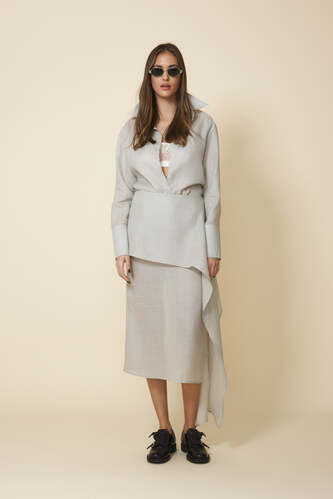 Grey Shirt With Long Cuffs And Minimalist Sructure - Pre-Spring26 - PNK Casual
