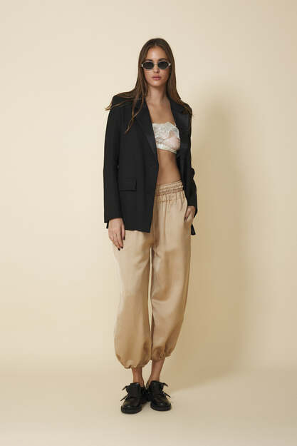 Beige Viscose Pants With Lace Insert At The Waistband - Pre-Spring26