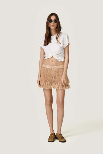Beige Shorts With Fine Pleats - SS26
