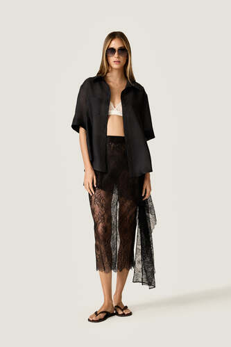 Black Oversized Shirt with Fluid Silhouette - PNK Casual