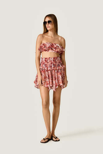 Floral Silk Blend Mini Skirt - PNK Casual