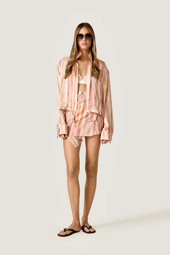 Orange Striped Wrap Mini Skirt - PNK Casual
