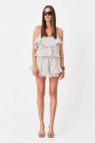 Light Grey Linen Shorts With Ruffles - PNK Casual