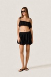 Black Linen Crop Top with Lace Ruffle