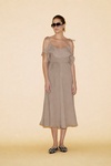 Backless Taupe Beige Cotton Midi Dress