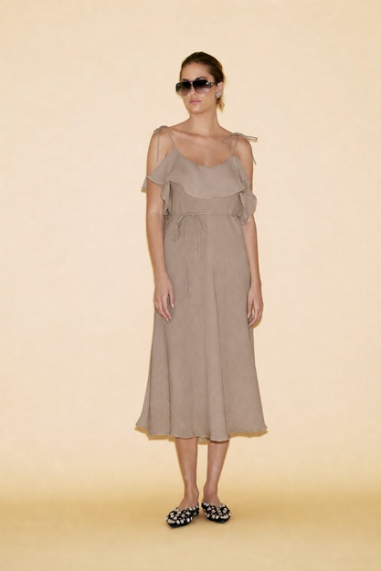 Backless Taupe Beige Cotton Midi Dress
