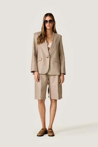 Beige Striped Open-Back Blazer - PNK Casual