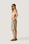 Beige Striped Longline Tailored Shorts